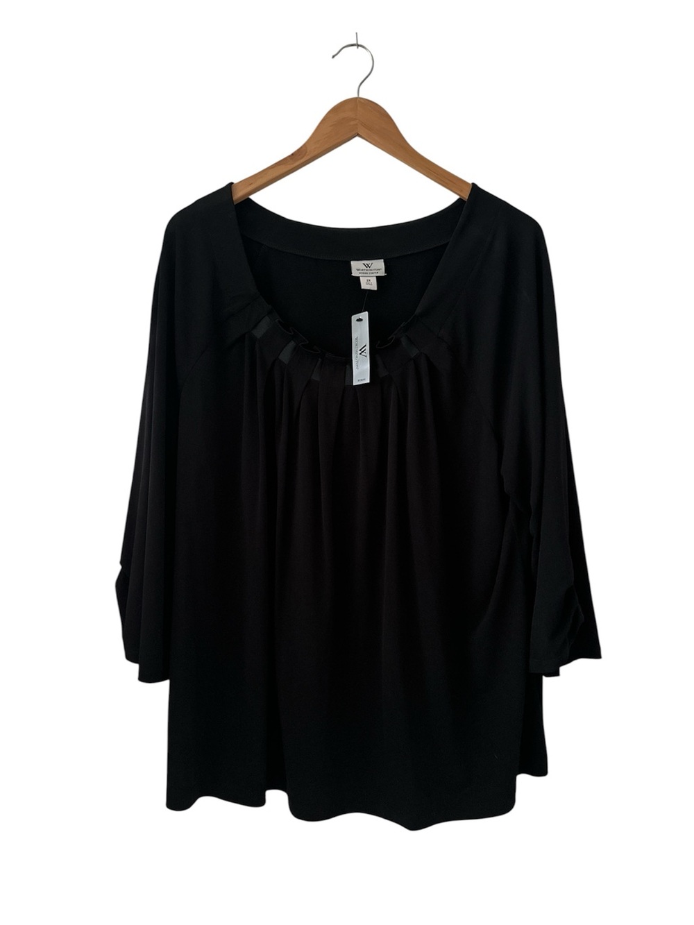 NEW Worthington Black Pleated Scoop Neck Quarter Sleeve Top sz 2X